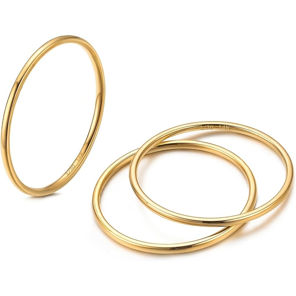 Women's Thin Gold Ring Dainty Cute Stacking Thumb Pinky 14K Gold Comfort Fit